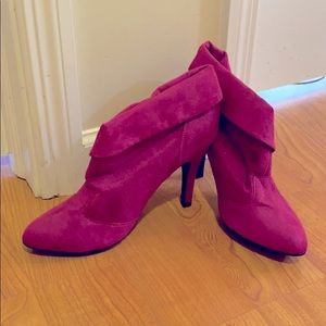 Pink suede boot heels